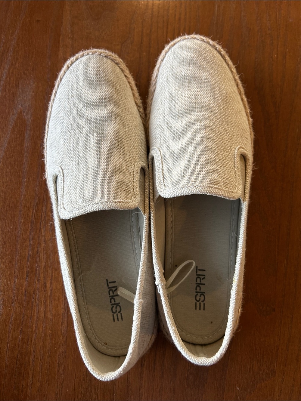 Esprit Beige Canvas Slip-On Espadrilles.  Worn one time with socks